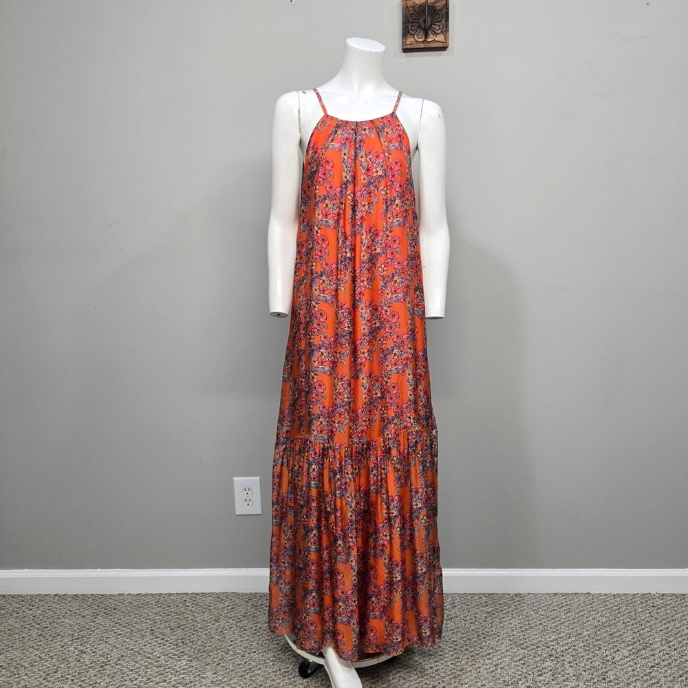 FRNCH Paris Diana Maxi Dress Large‎ Floral Open Back Tiered Boho Resort Romantic